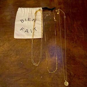 Madewell set of 3 layering adjustable necklaces, gold finish with dust bag